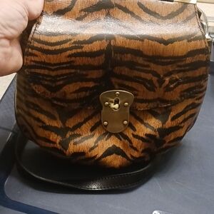 Exotic Brown and Black Crossbody Bag with Gold Clasp
